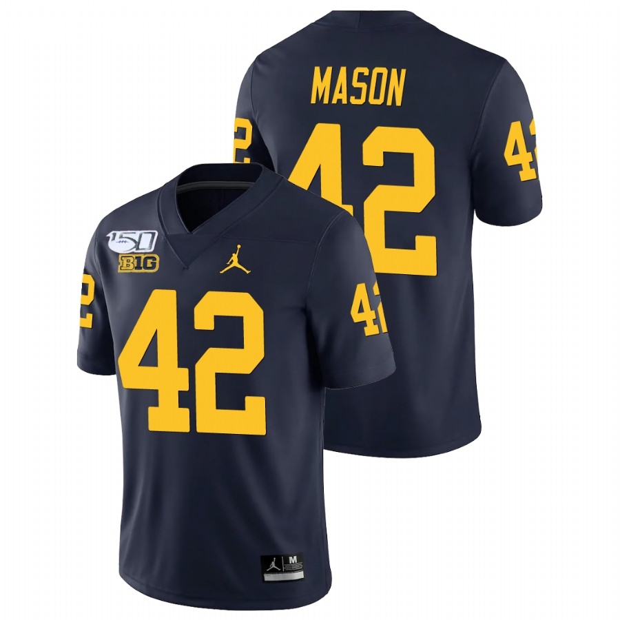 Michigan Wolverines Men's NCAA Ben Mason #42 Navy Alumni Player Game College Football Jersey MRE3449KK